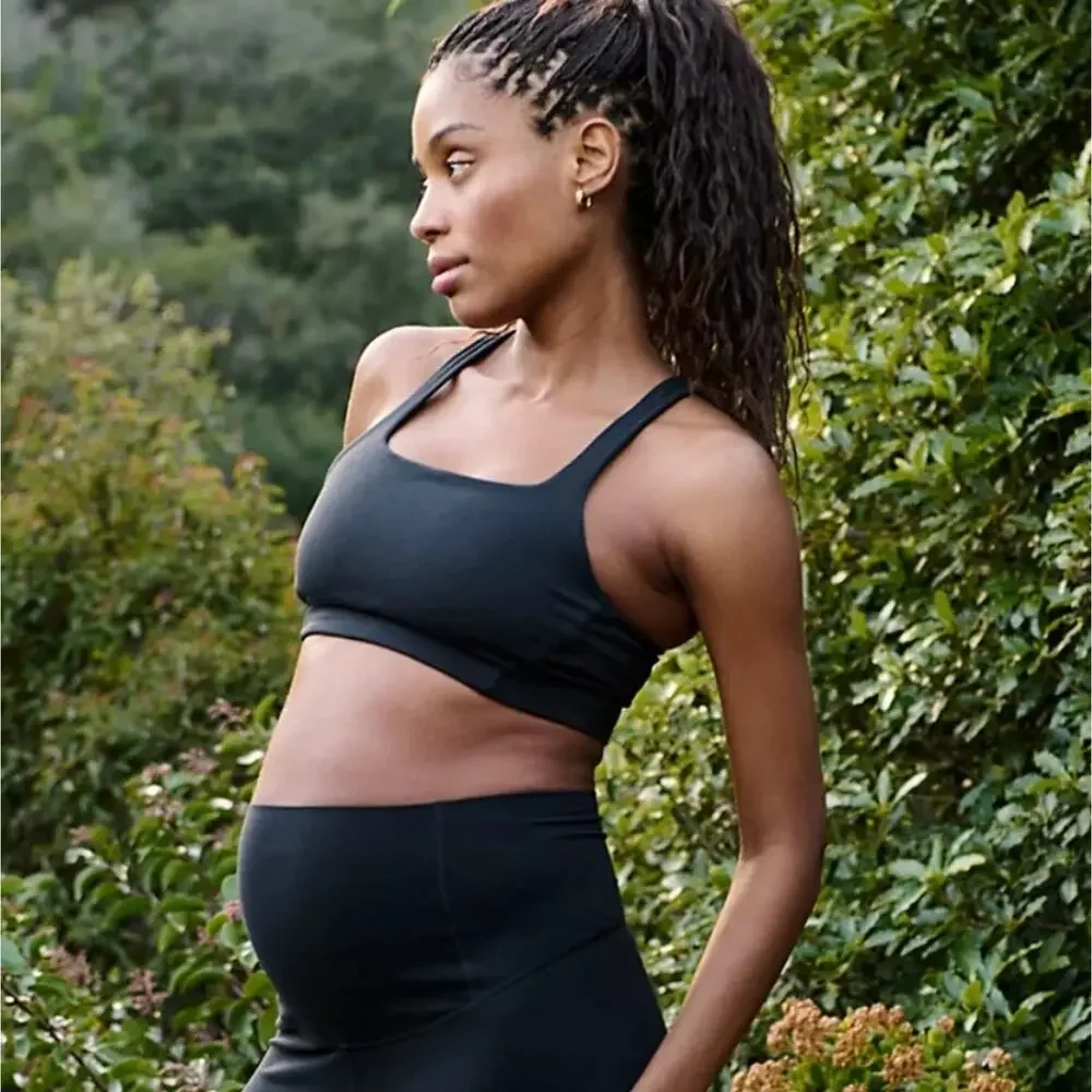 NWT Free People Hatch Maternity Never Better Square Neck Sports Bra - Black, XS